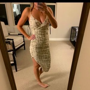 Neutral ruched midi dress